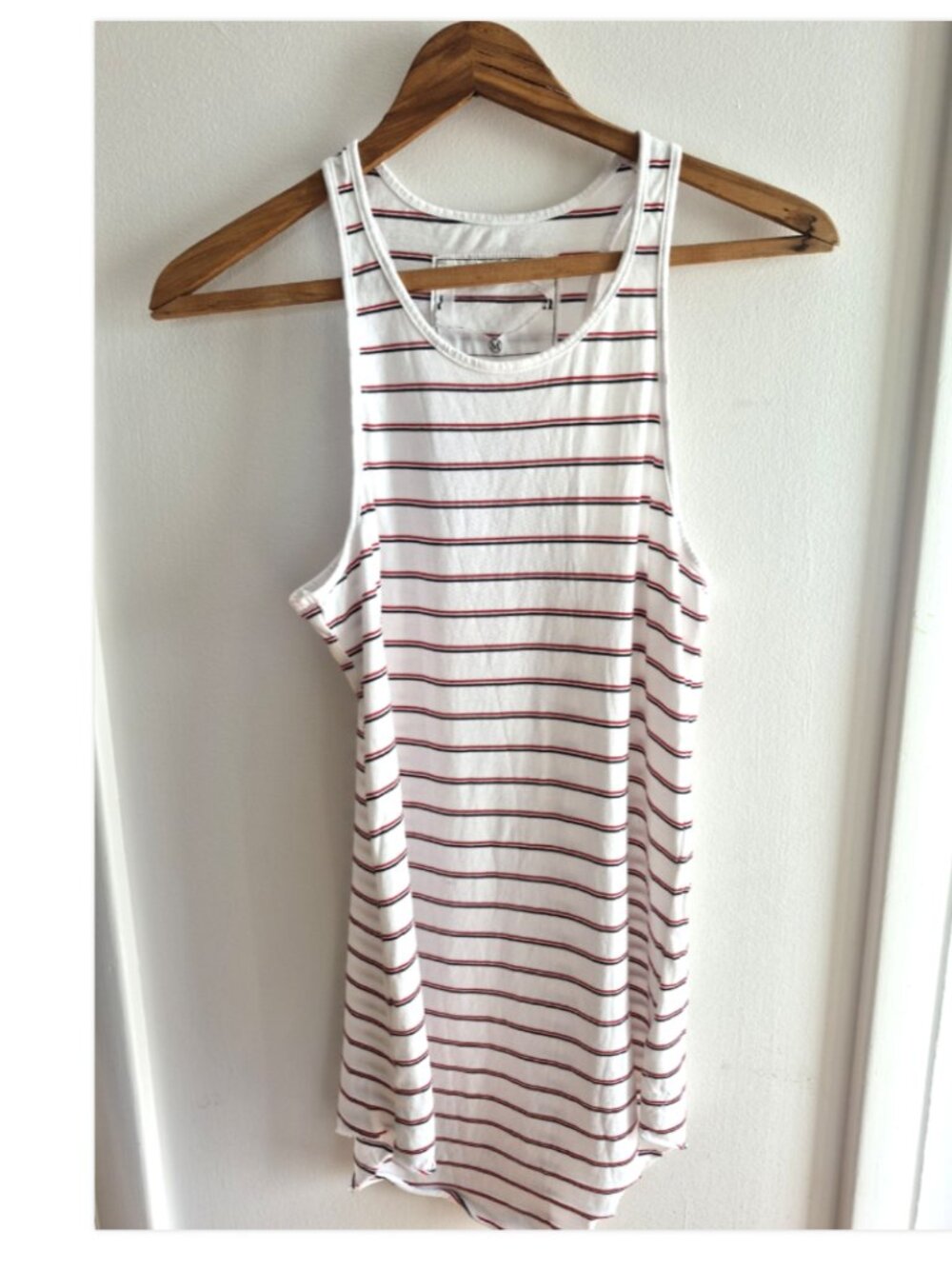 FRANK & EILEEN Tee Lab BASE LAYER ROUND HEM TANK | White Blue Red Stripe Medium